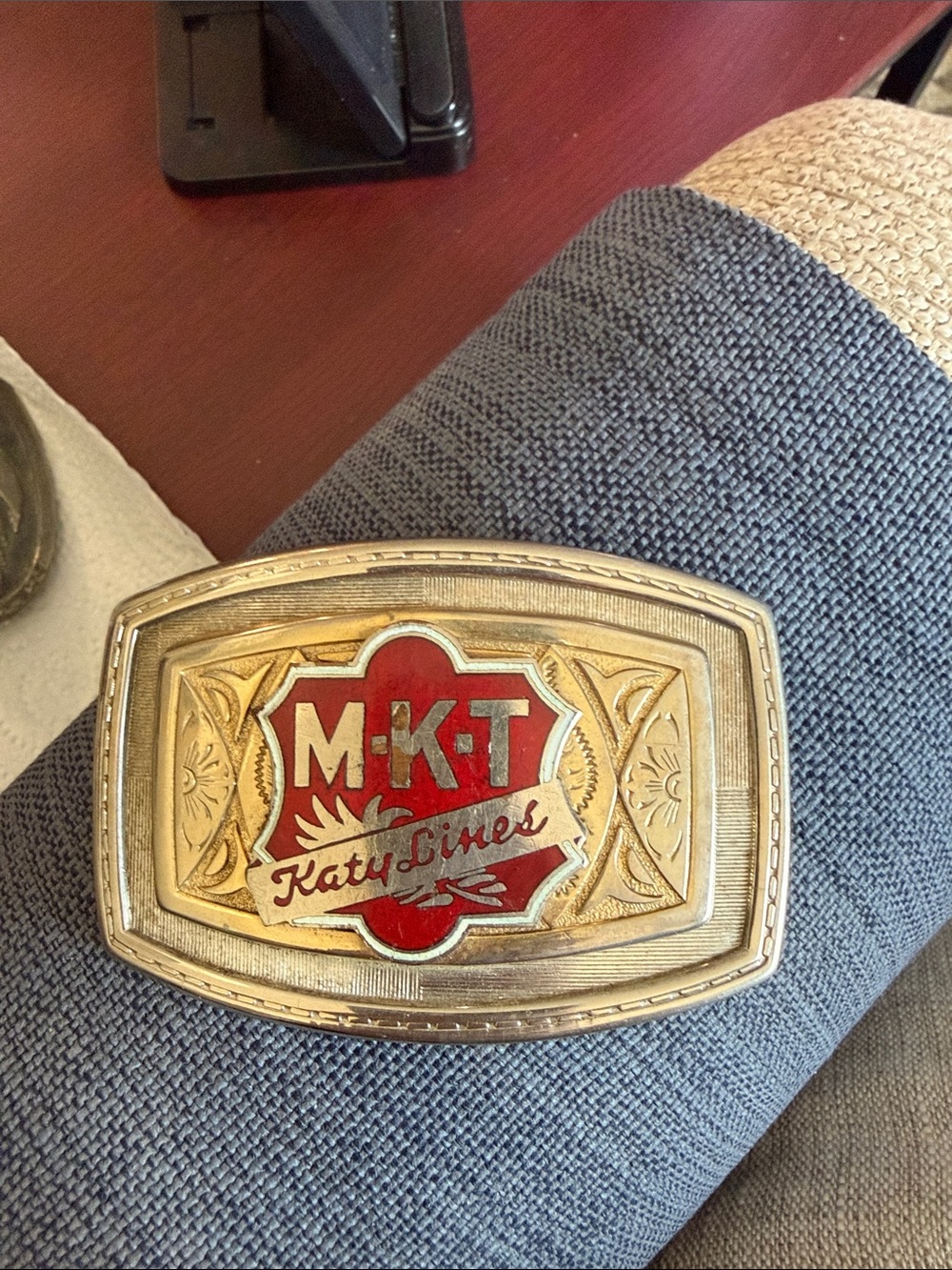 Katy Lines Gold & Red Logo Belt Buckle - Men Accessories